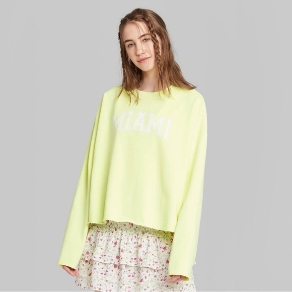 Wild Fable Florescent Yellow “Miami” Sweatshirt - Picture 2 of 8